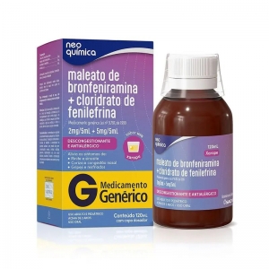 Maleato de Bronfeniramina 2mg/5ml + Cloridrato de Fenilefrina 5mg/5ml Uva Neo Química Caixa 120ml Xarope + Copo Dosador