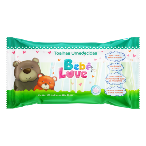 BEBE LOVE NTX TOALHA UMEDECIDA TOA-UM PCT X 100UN X01K1